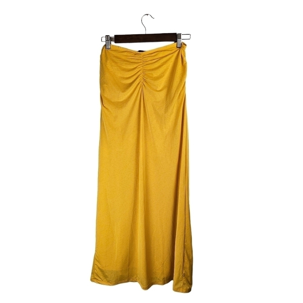 House of Harlow  1960 Yellow Mustard Ruched Strapless Sheath Dress Sz S